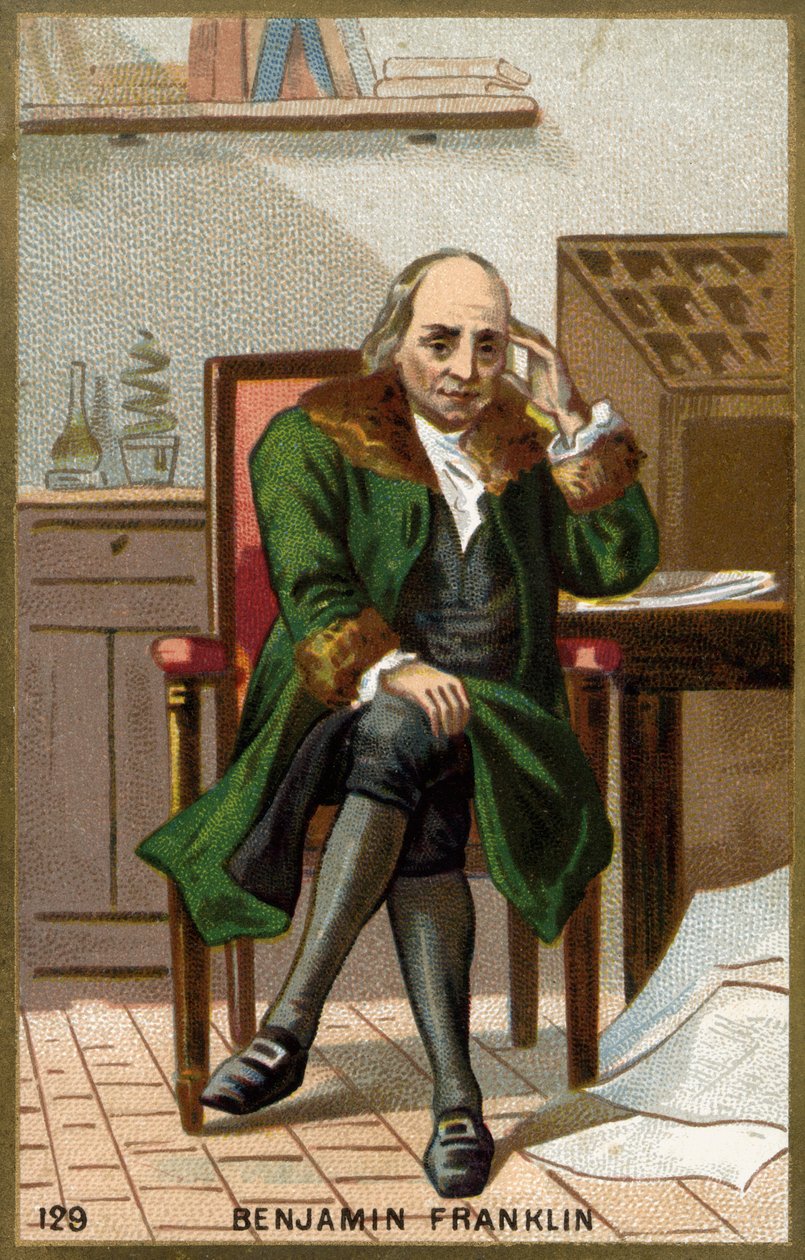 صورة لبنجامين فرانكلين (١٧٠٦-١٧٩٠) ، سياسي أمريكي ، فنان تذكاري ، كاتب كتيبات وفيزيائي. بواسطة فنان غير معروف