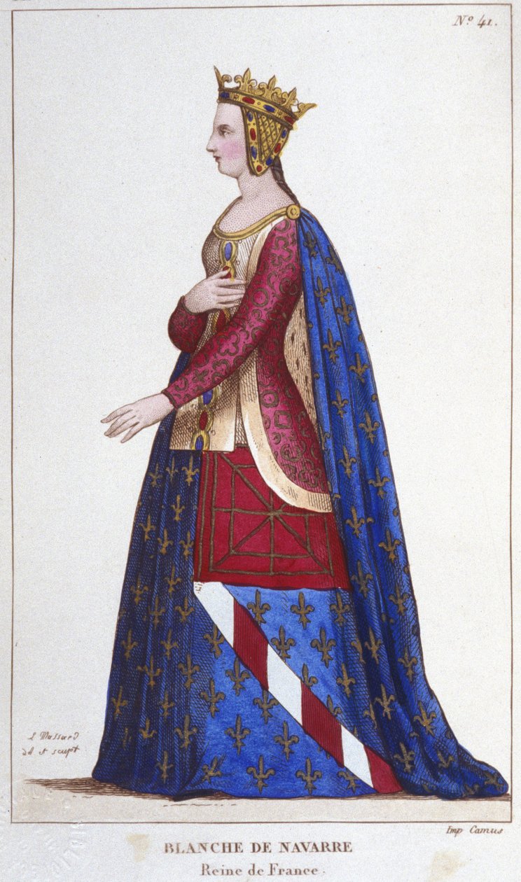 صورة بلانش من نافار (1224-1283) ملكة فرنسا العروس إلى جون الأول الرو في عام 1236. نقش عام 1830 بواسطة فنان غير معروف