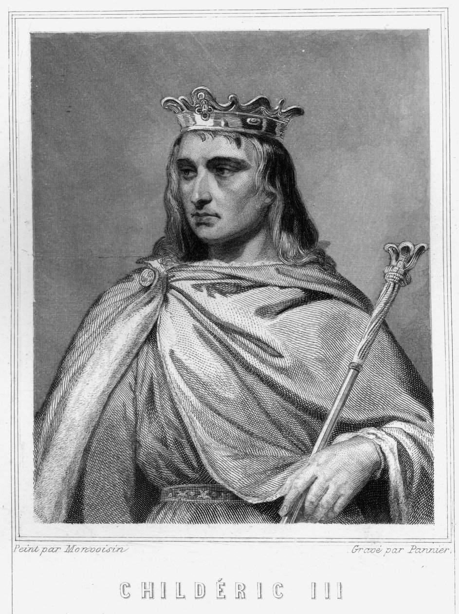 صورة تشيلبيريك الثاني (؟ - 755) ، ملك الفرنجة ، أول الكارولينجيين - في "Histoire des Francais" للافالي ، نقش ، sd. بواسطة فنان غير معروف