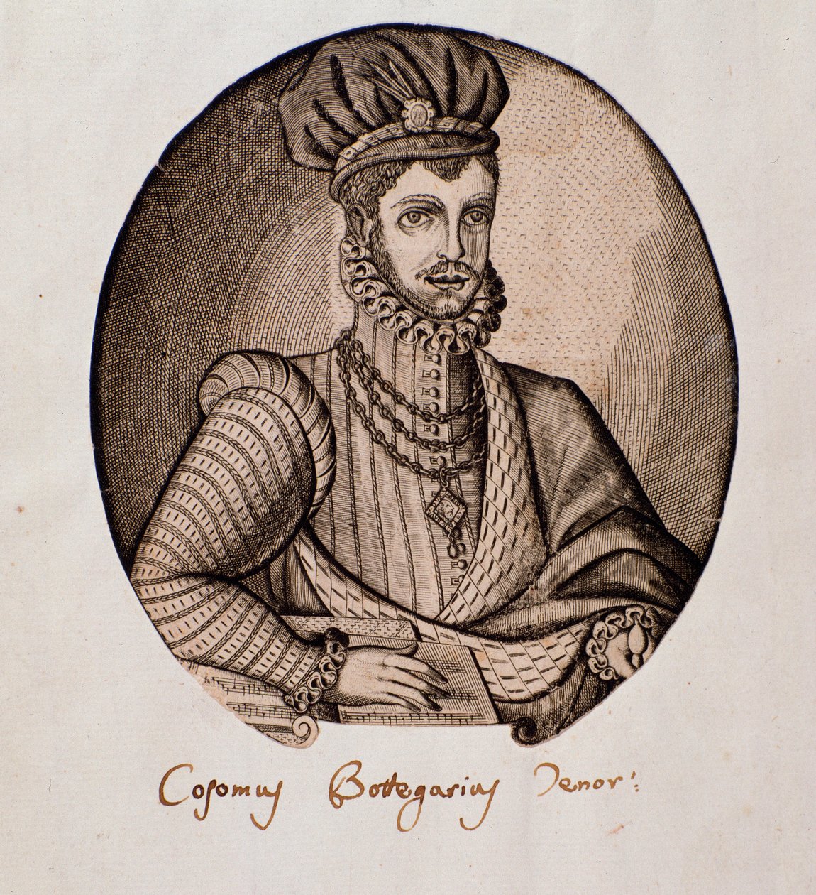 Portrait of Cosimo Bottegari (1554-1620) Italian lutenist and composer Engraving. 17th century Bologna, civico museo bibliografico musicale بواسطة فنان غير معروف