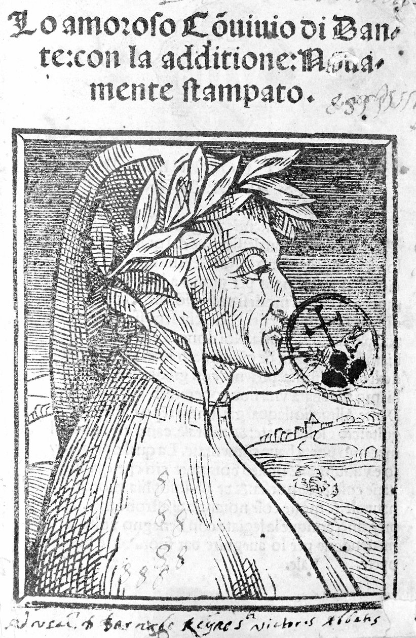 صورة لدانتي أليغيري (1265 - 1321) شاعر إيطالي. واجهة "Il Convivio" " بواسطة فنان غير معروف