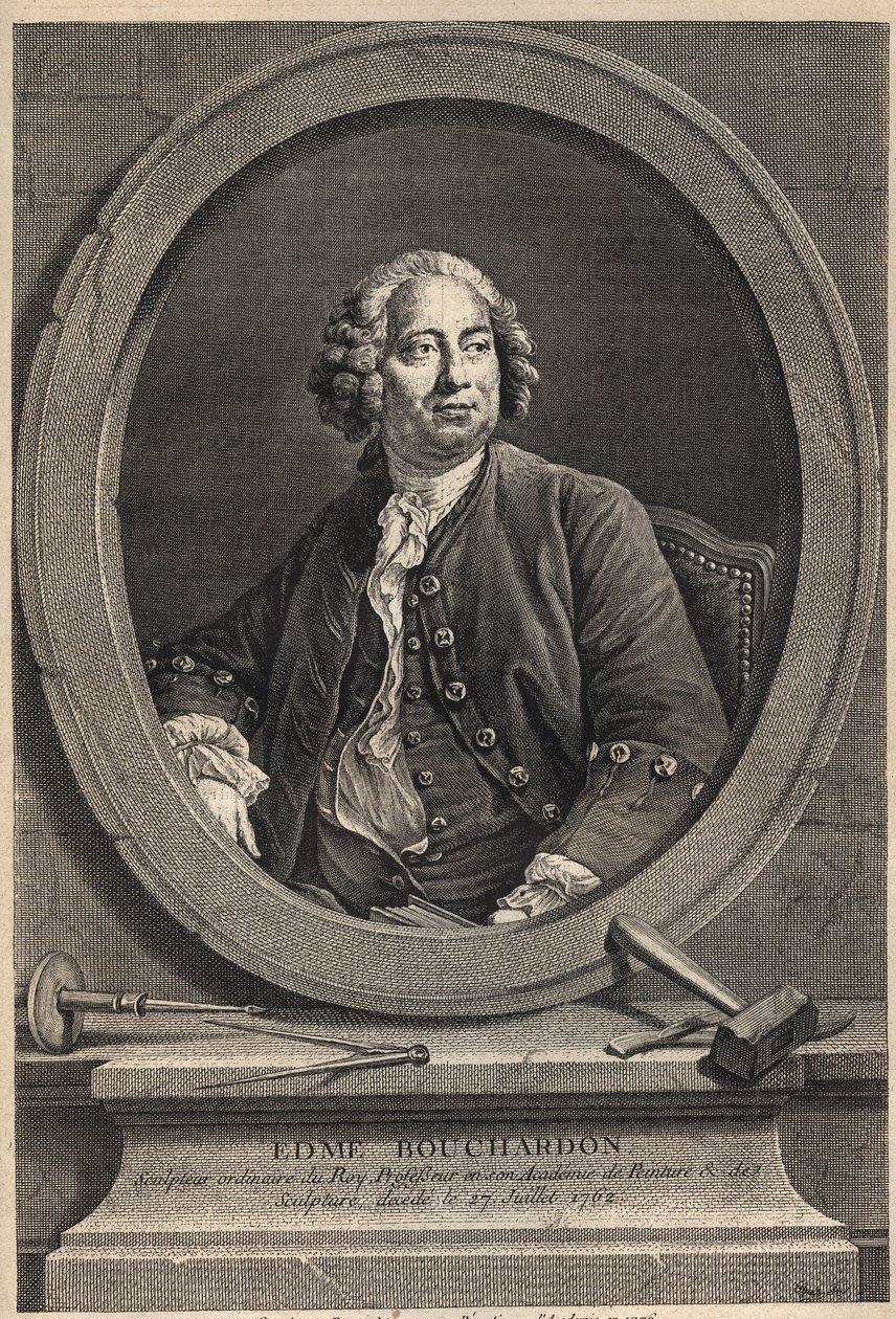 صورة إدمى بوشاردون (1698-1762) النحات ورسام الكاريكاتير الفرنسي - نقش عام 1776 بواسطة فنان غير معروف