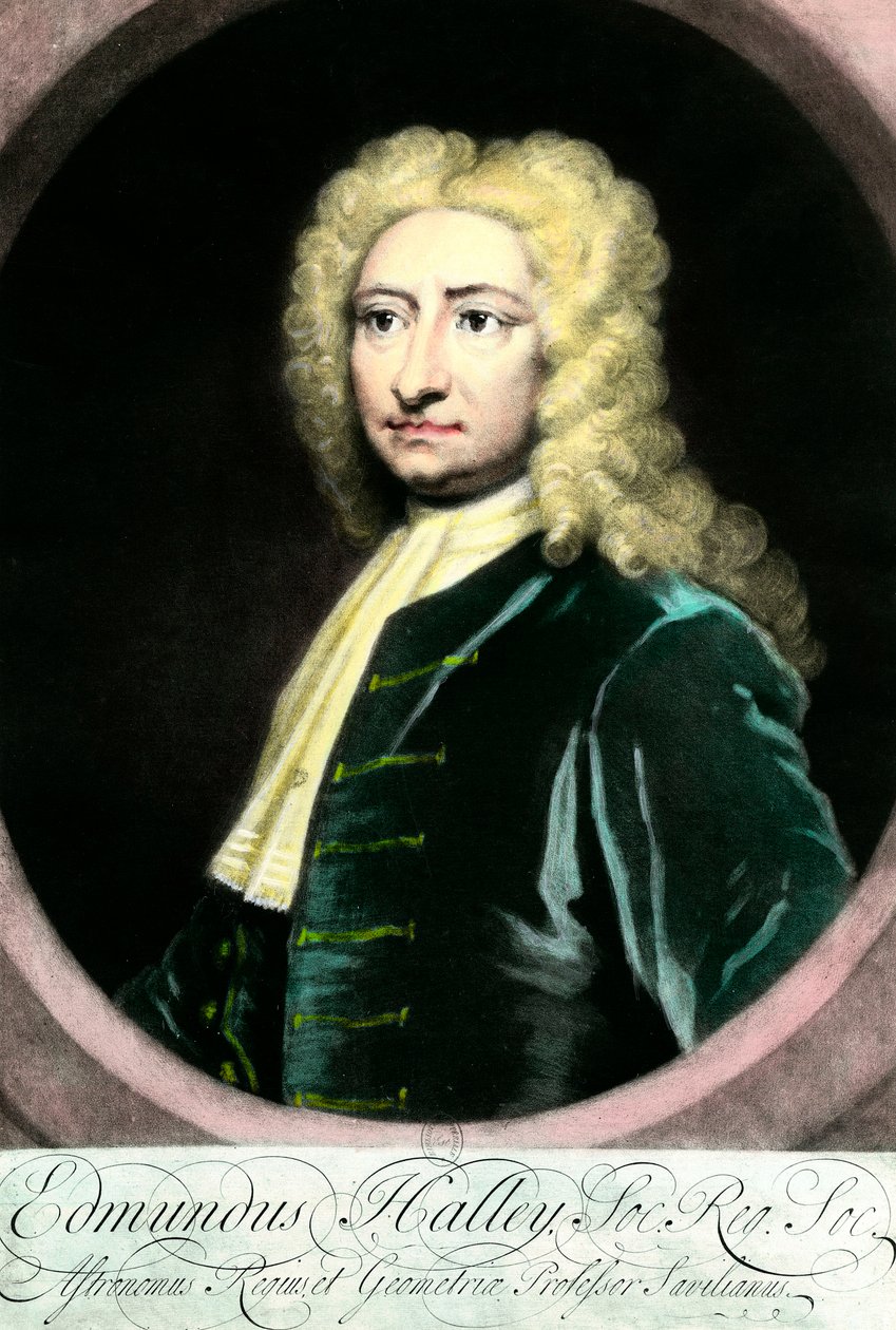 صورة إدموند (إدموند) هالي (1656-1742) ، عالم الفلك البريطاني "نقش مجموعة القرن الثامن عشر Particuliere بواسطة فنان غير معروف