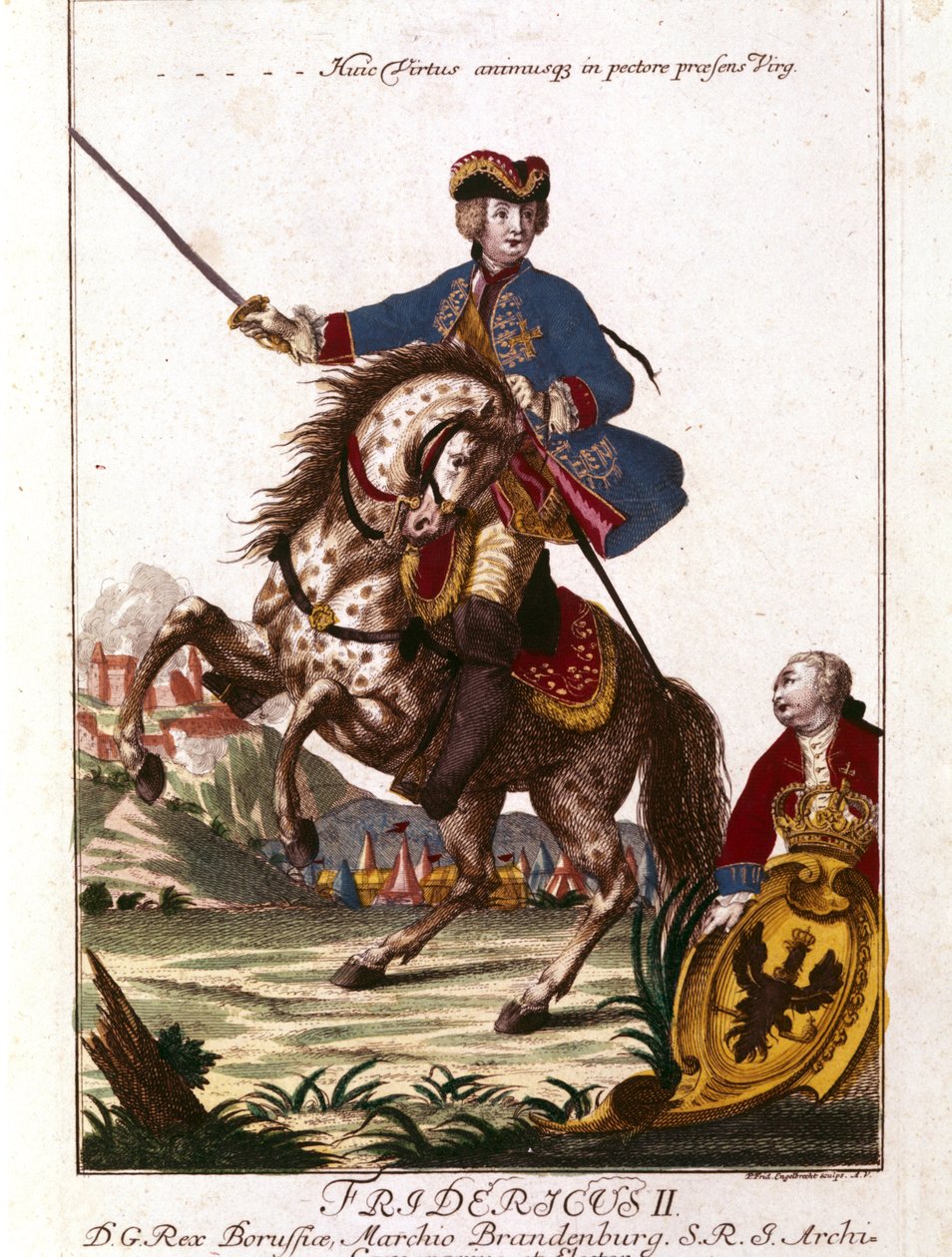 صورة لفريدريك الثاني ملك بروسيا (1712-1786) المعروف باسم فريدريك العظيم. نقش القرن الثامن عشر. . بواسطة فنان غير معروف