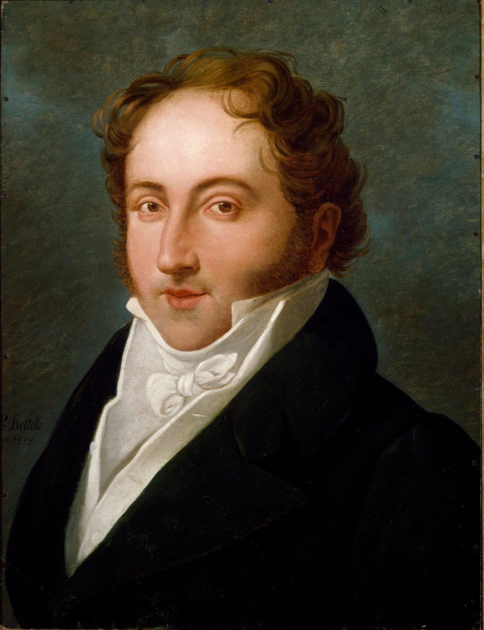 صورة لجواتشينو (جيواشينو) روسيني (1792-1868) ، ملحن إيطالي لوحة مجهولة. 1818 بولونيا ، المتحف الببليوغرافي الموسيقي المدني - صورة جيواشينو روسيني (1792-1868) ، الملحن الإيطالي. لوحة مجهولة 1818. Civico Museo Bibliografi بواسطة فنان غير معروف