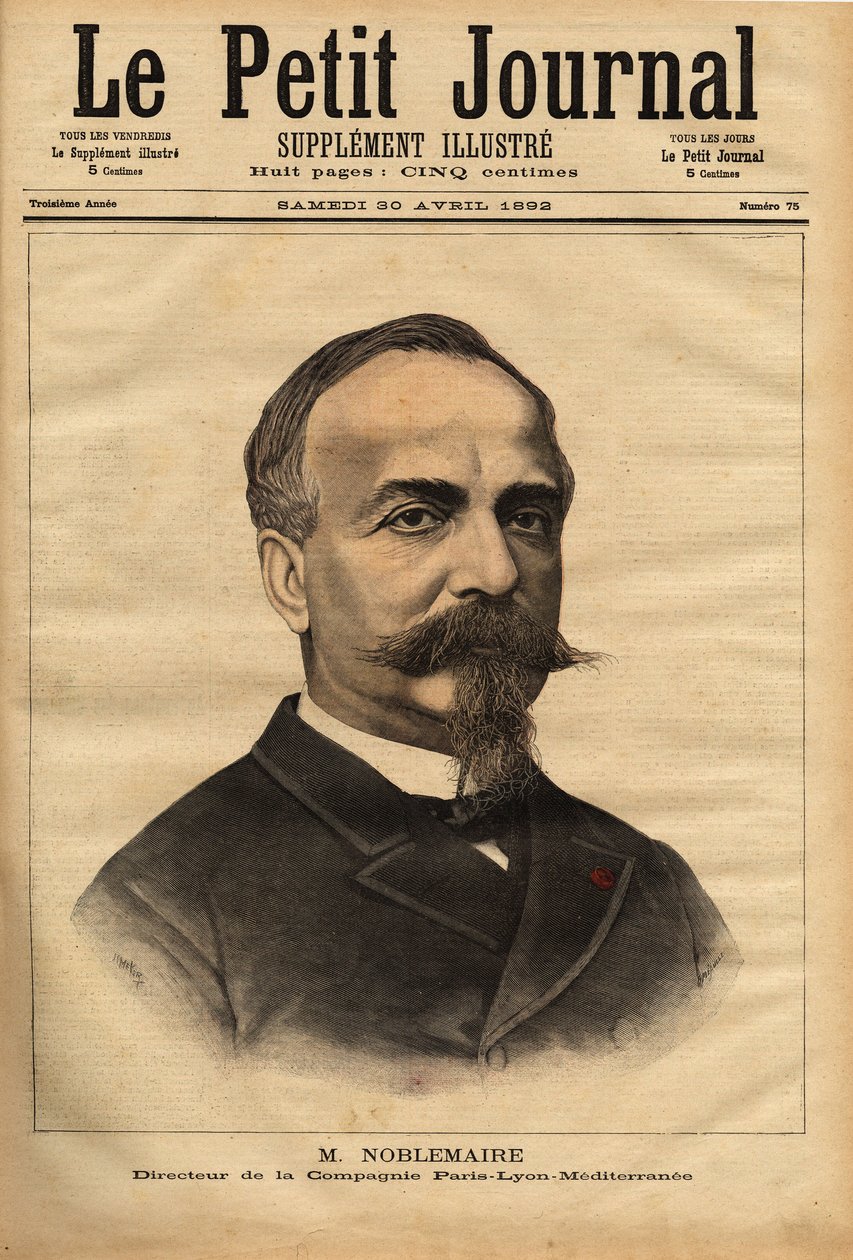 صورة لجوستاف نوبلمير (1832-1924) الذي ، بعد أن أشرف بنجاح على بناء خط سكة حديد الجزائر - وهران حتى عام 1869 ، عاد إلى باريس لتولي إدارة شركة Paris Lyon Mediterranee ، وهو المنصب الذي احتفظ به لمدة 26 عامًا بواسطة فنان غير معروف