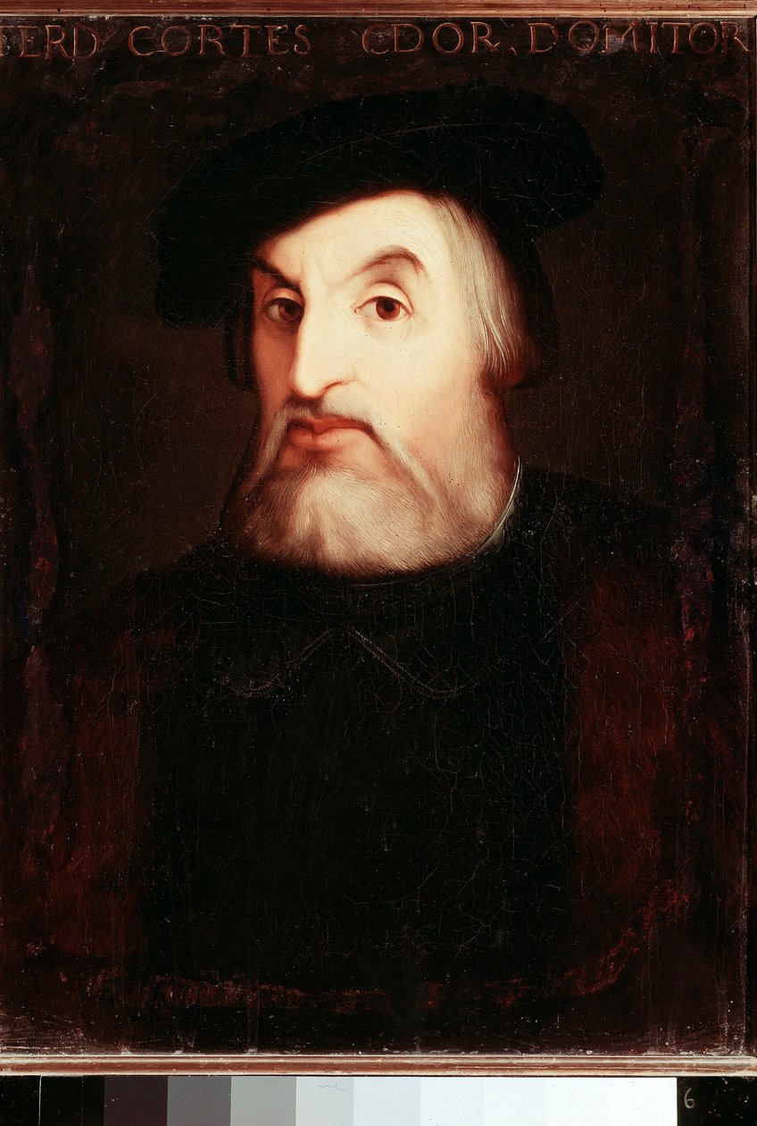 Portrait of Hernan CORTES (1485-1547), Spanish conquistador of Mexico. Anonymous painting. Madrid, National Library. بواسطة فنان غير معروف