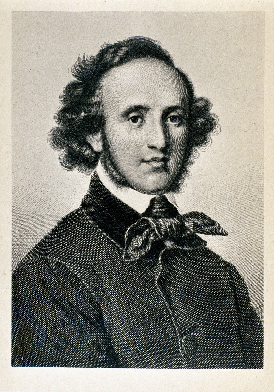 Portrait of Jakob Ludwig Felix Mendelssohn Bartholdy (1809-1847), German conductor and composer. Lithograph of the 19th century Biblioteca del Conservatorio Giuseppe Verdi, Milan ©Luisa Ricciarini/Leemage بواسطة فنان غير معروف