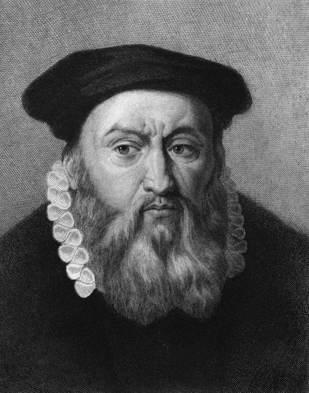 صورة جان كالفين (1509-1564) ، مصلح ديني فرنسي وكاتب - في "Histoire des Français" للافالي ، نقش ، بدون تاريخ بواسطة فنان غير معروف