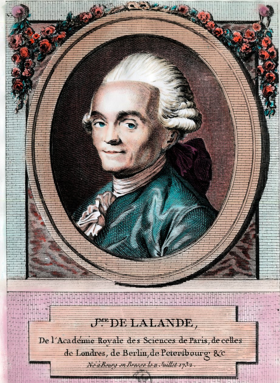 صورة جان جيروم لفرانكويس دي لالاند (1732 - 1807) ، عالم الفلك الفرنسي. نقش القرن الثامن عشر. مجموعة خاصة. بواسطة فنان غير معروف