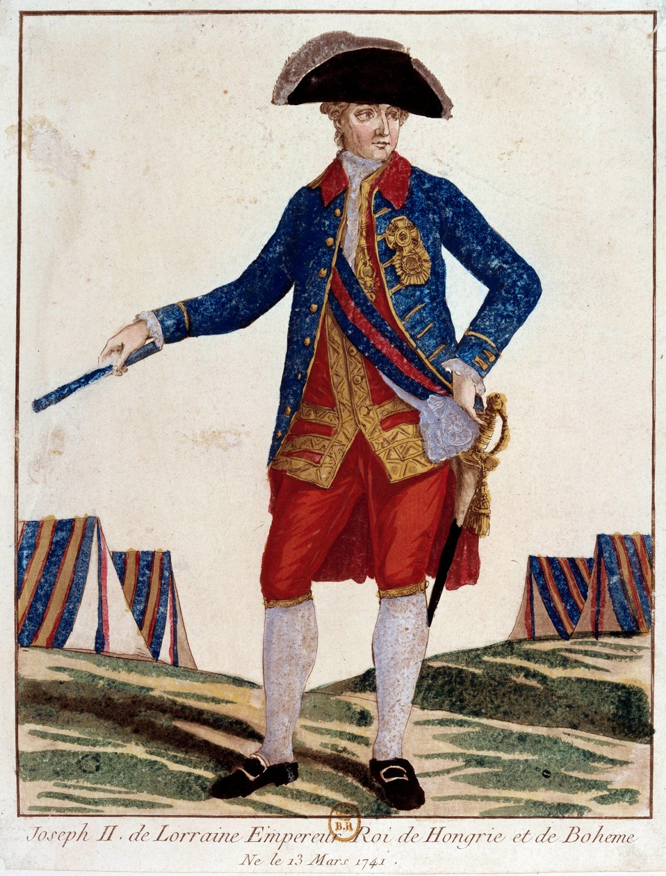 صورة جوزيف الثاني ملك لورين (1741 - 1790) ، إمبراطور الإمبراطورية الجرمانية المقدسة ، إمبراطور النمسا ، ملك هنغاريا بوهيمي. نقش القرن الثامن عشر. باريس ، متحف كارنافالي بواسطة فنان غير معروف