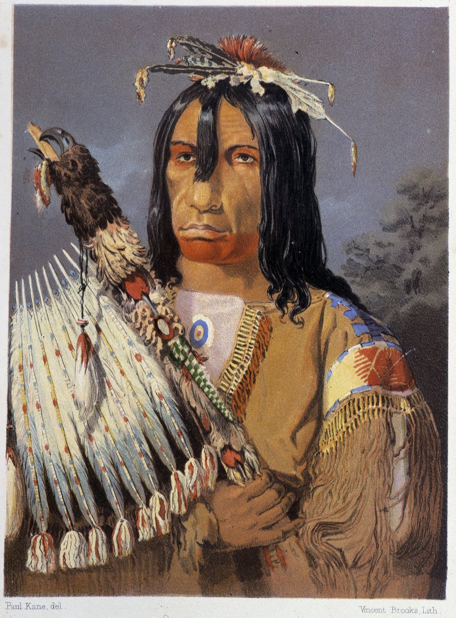 Portrait of Kee-Ake-Saa-Ka-Wow with the calumet - in “” Wandering of an artist among the indians of north america”” by Paul Kane, Longmans & Roberts, London بواسطة فنان غير معروف