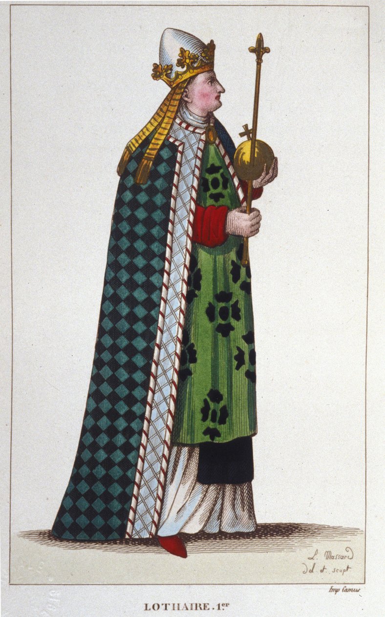 صورة لوثريا الأول (795-855) ، إمبراطور الغرب وملك إيطاليا نقش من عام 1830 بواسطة فنان غير معروف