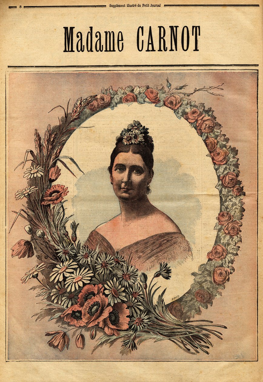 Portrait of Madame Cecile Dupont-White (1841-1898), married in 1863 Sadi Carnot (1837-1894) president of the French republic from 1887 to 1994. Engraving in “” Le petit journal illustrious”” 29/11/1890. Selva