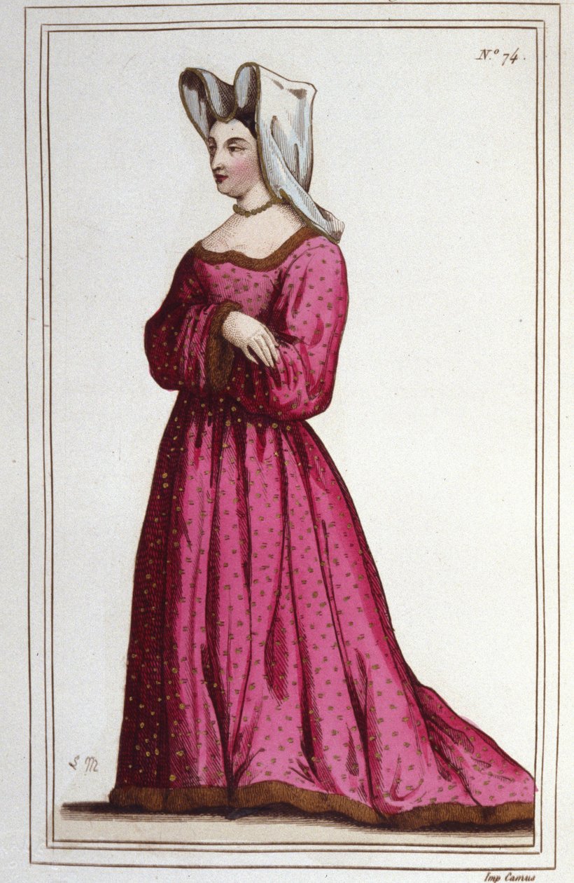 صورة لمارغريت دي ساسينج ، سيدة بومونت (1449 ق.م - 1491). سيدة لويس الحادي عشر. نقش من عام 1830. بواسطة فنان غير معروف
