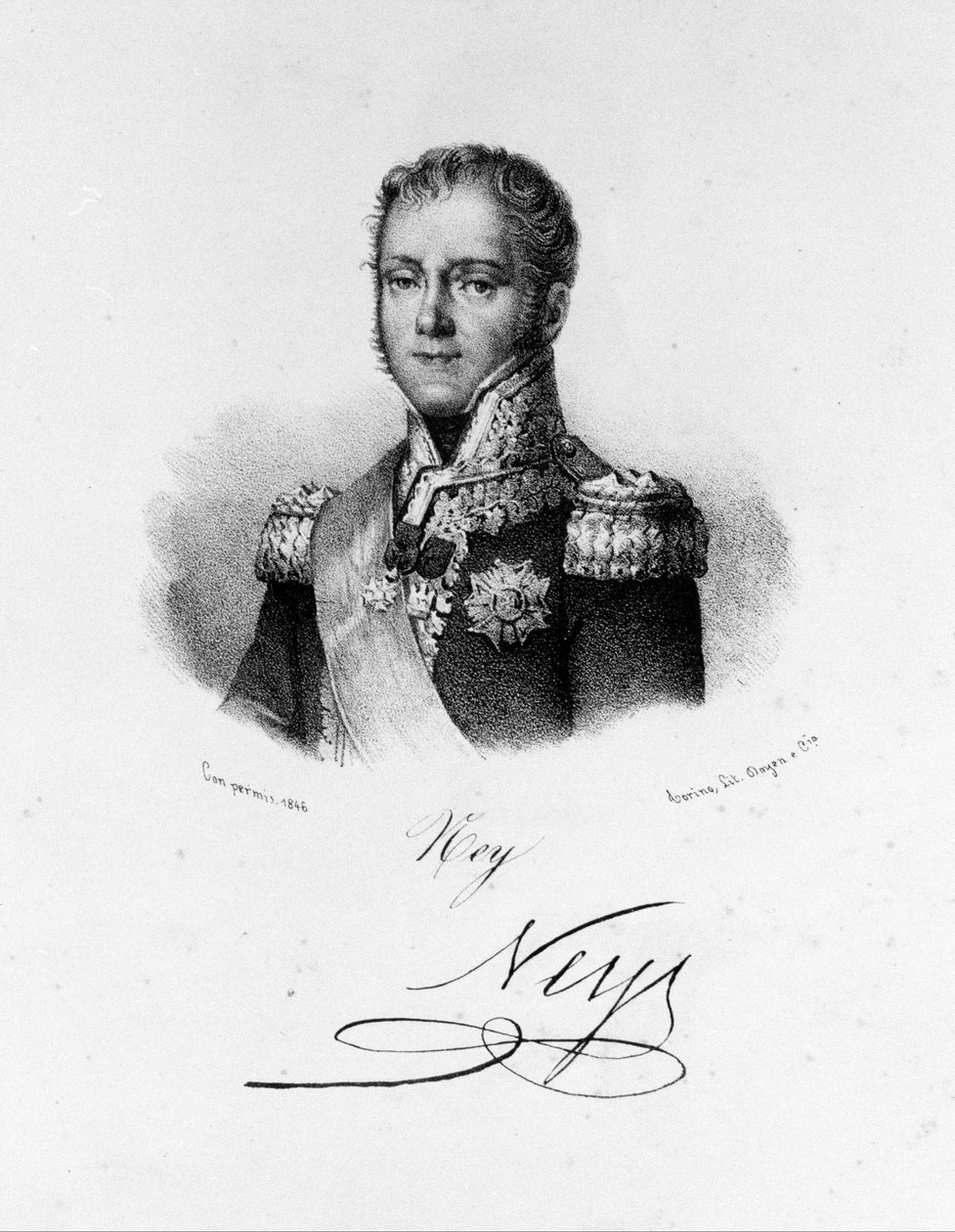 صورة ميشيل ناي ، دوق إلتشنغن ، أمير موسكوفا (1769 - 1815) ، مارشال فرنسا. نقش القرن التاسع عشر. بواسطة فنان غير معروف