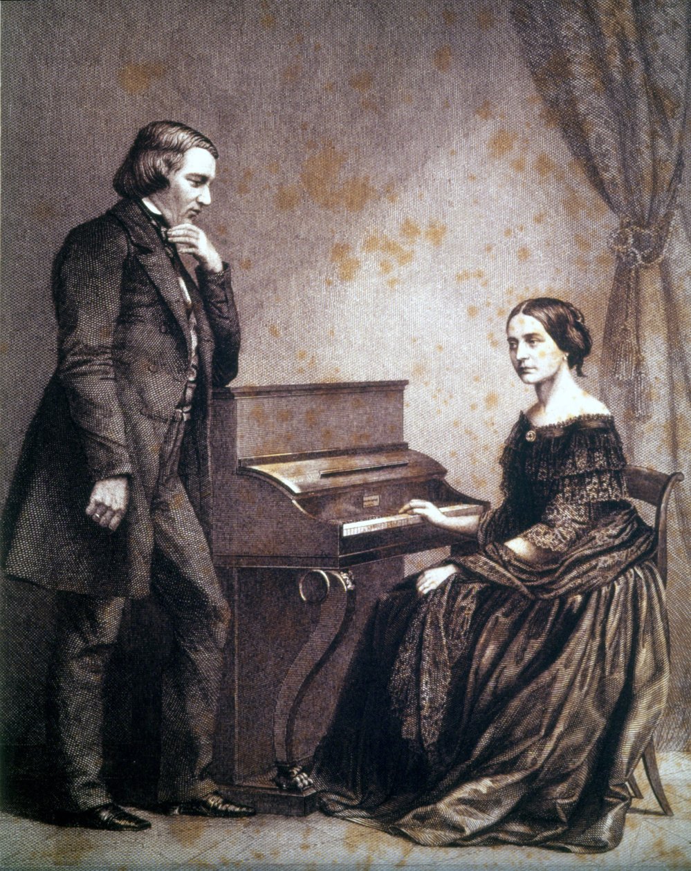 صورة لروبرت شومان (1810 - 1856) ، الملحن الألماني ، وكلارا شومان (1819 - 1896) ، عازف البيانو الألماني. بواسطة فنان غير معروف