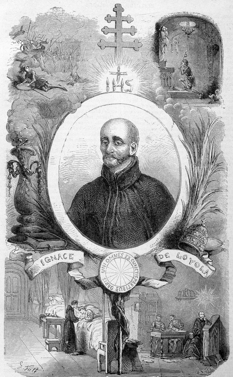 صورة للقديس إغناطيوس دي لويولا ، مؤسس جمعية يسوع (1491-1556) في "" تاريخ الباباوات "لموريس لاكاتر ، القرن التاسع عشر بواسطة فنان غير معروف