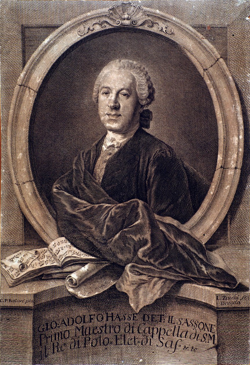 صورة للملحن الإنجليزي يوهان أدولف هاسي (1699-1783) نقش. القرن ال 18. بولونيا ، متحف الموسيقى المدنية بواسطة فنان غير معروف