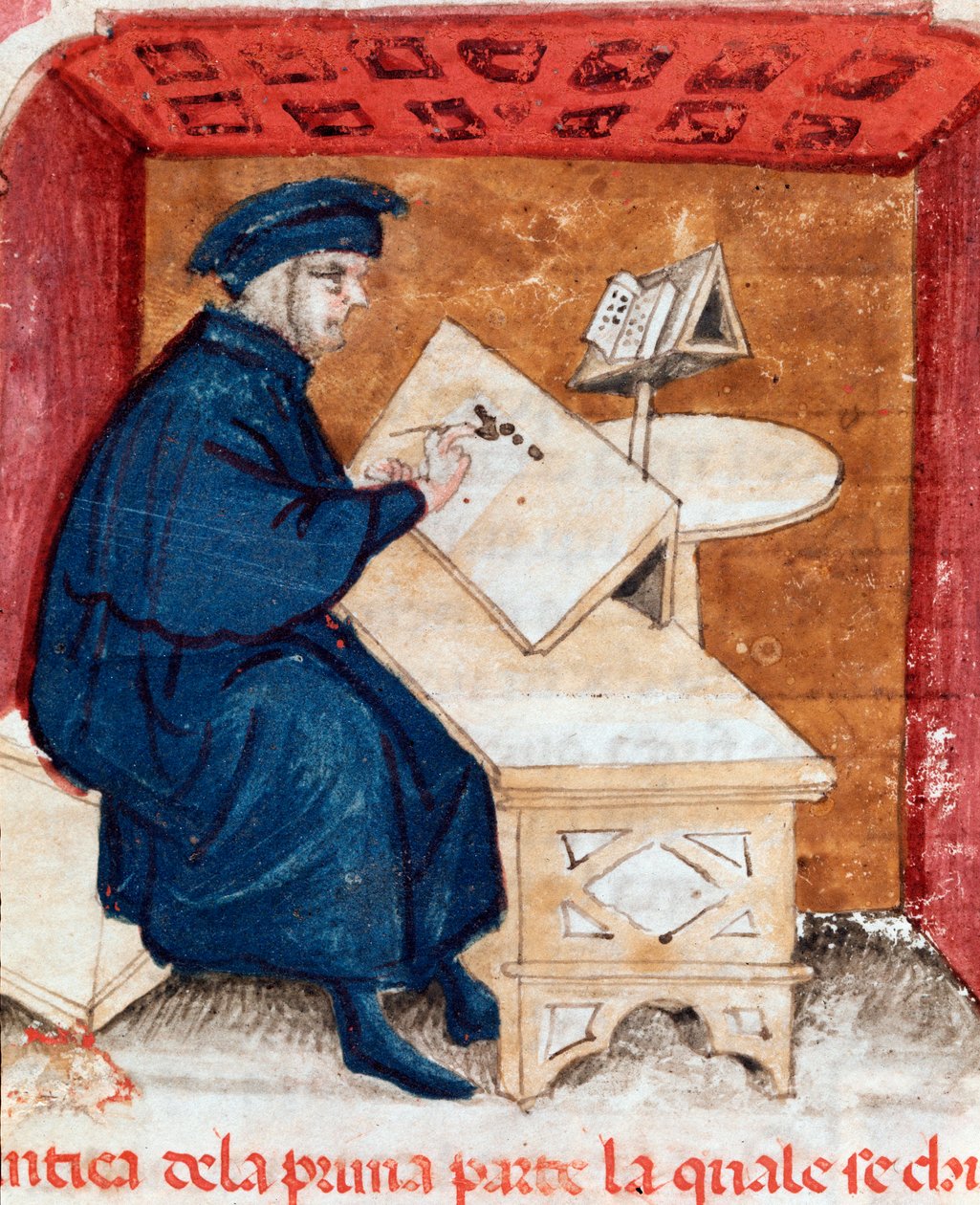 Portrait of italian poet Dante Alighieri writing his Divina commedia - Miniature بواسطة فنان غير معروف