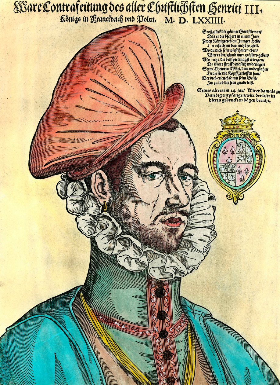 صورة لملك فرنسا هنري الثالث (1551 - 1589). نقش القرن السادس عشر. بواسطة فنان غير معروف