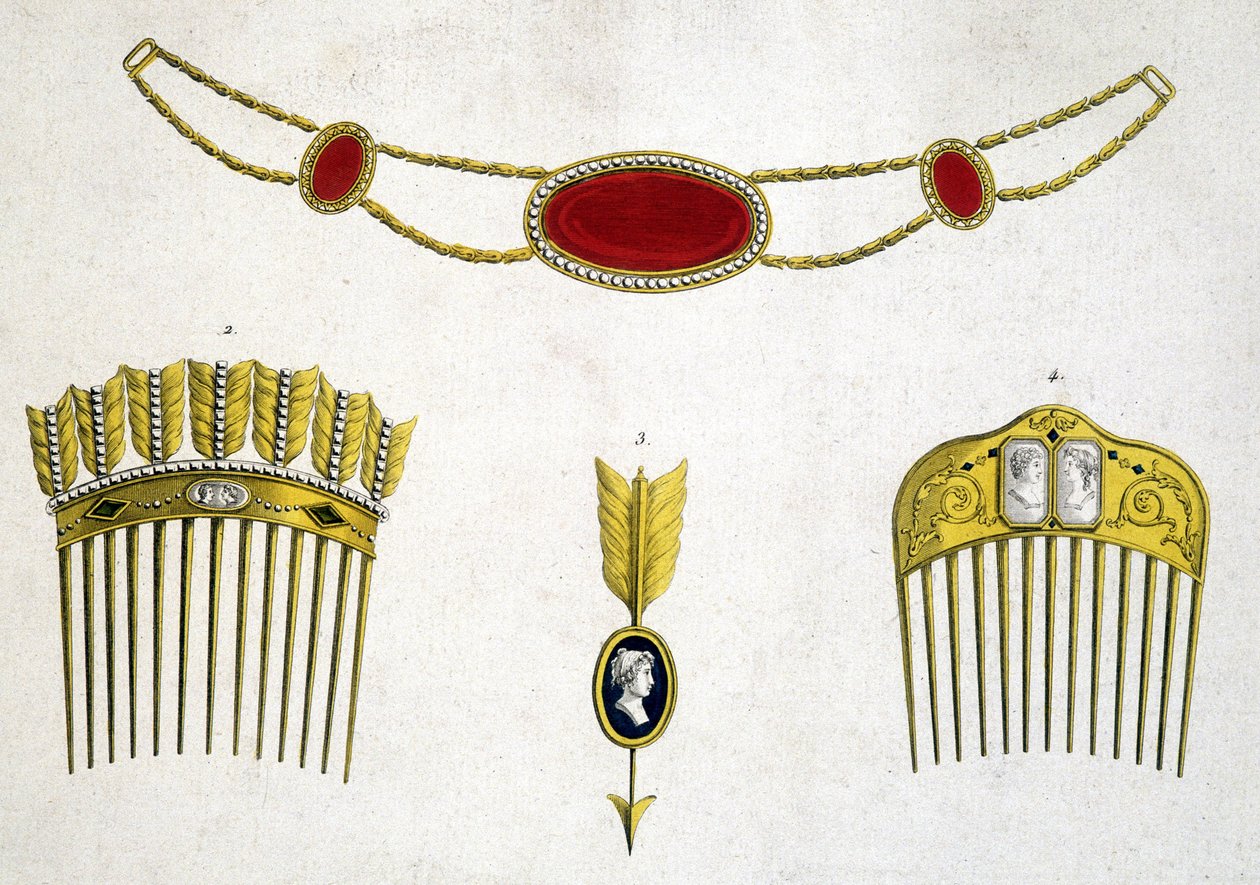 أمشاط ودبابيس ثمينة ، حوالي عام 1810 بواسطة فنان غير معروف