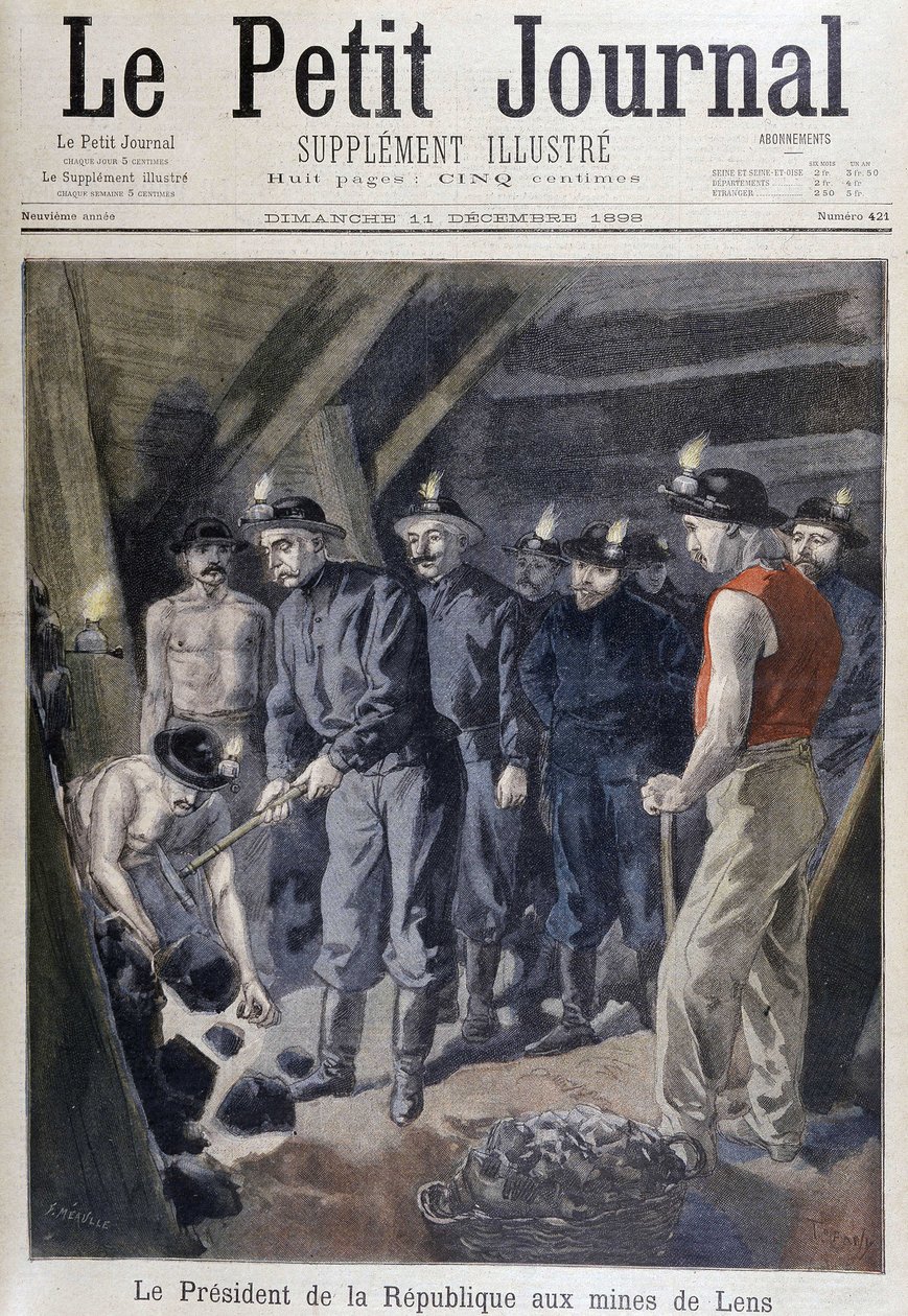 President of the Republic Jean Casimir-Perrier (Casimir Perrier, Casimir Perrier, Casimir Perrier) surrounded by miners at the mines of Lens, “” Le petit journal””” December 11 بواسطة فنان غير معروف