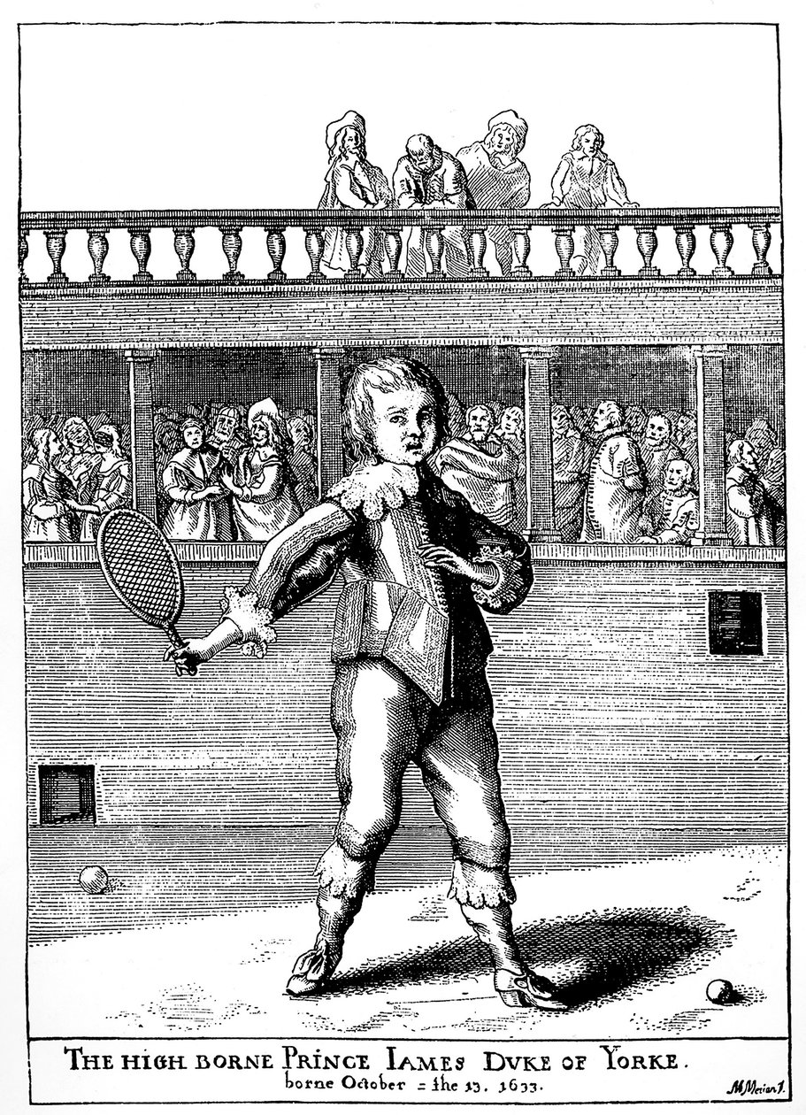 الأمير جيمس ، دوق يورك (1633-1701) يلعب لعبة النخيل ، وعاد لاحقًا باسم جيمس الثاني ملك إنجلترا (جيمس الثاني ستيوارت) - في "" الرياضة والترفيه لشعب إنجلترا "بقلم جوزيف سترات ، محرر 1801 بواسطة فنان غير معروف