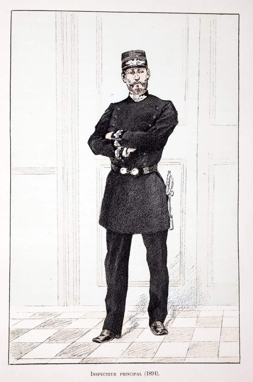 المفتش الرئيسي (1894). النقش بالألوان ، للتوضيح ، كتاب "" Histoire du corps des gardiens de la paix "" "" المنشور تحت رعاية لويس ليبين (1846-1933) حاكم شرطة نهر السين ، ألفريد ري (1864-؟) ولويس فيرون (1862-؟) بواسطة فنان غير معروف