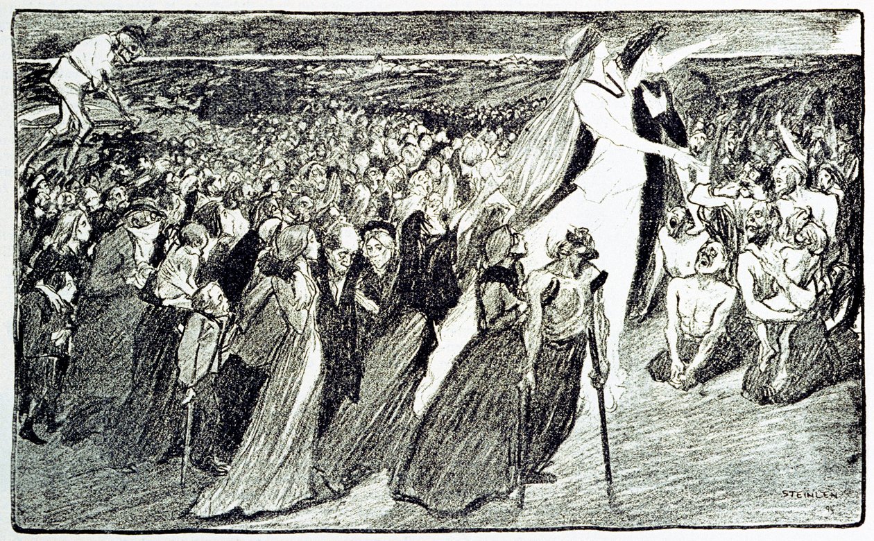 موكب أثناء الحج في لورد ، قصة رمزية بقلم ثيوفيل ألكسندر شتاينلين (1859-1923) توضح "لورد" لإميل زولا (1840-1902) مأخوذة من "جيل بلاس اللامع" بواسطة فنان غير معروف