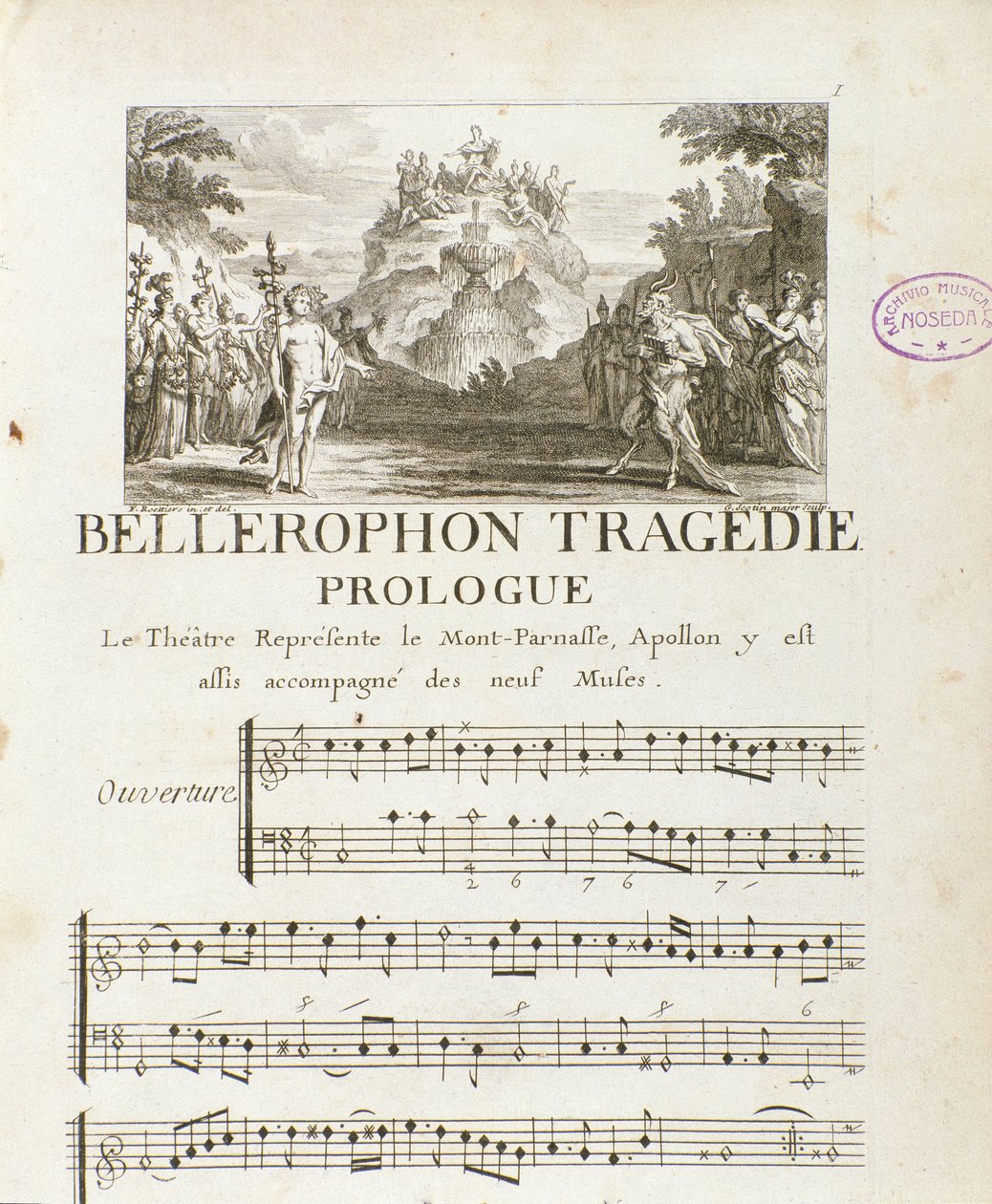 Prologue of “” Bellerophon “” Lyrique tragedie in five acts with a prologue by Jean Baptiste Lully (Giovanni Battista Lulli) (Jean-Baptiste) (1632-1687). 1714. بواسطة فنان غير معروف