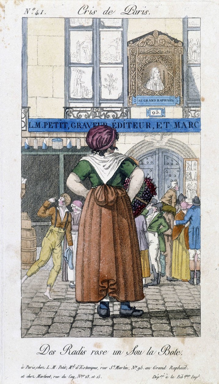 Radish merchant in the streets of Paris - in “” Cris de Paris””, deb. 19th century بواسطة فنان غير معروف
