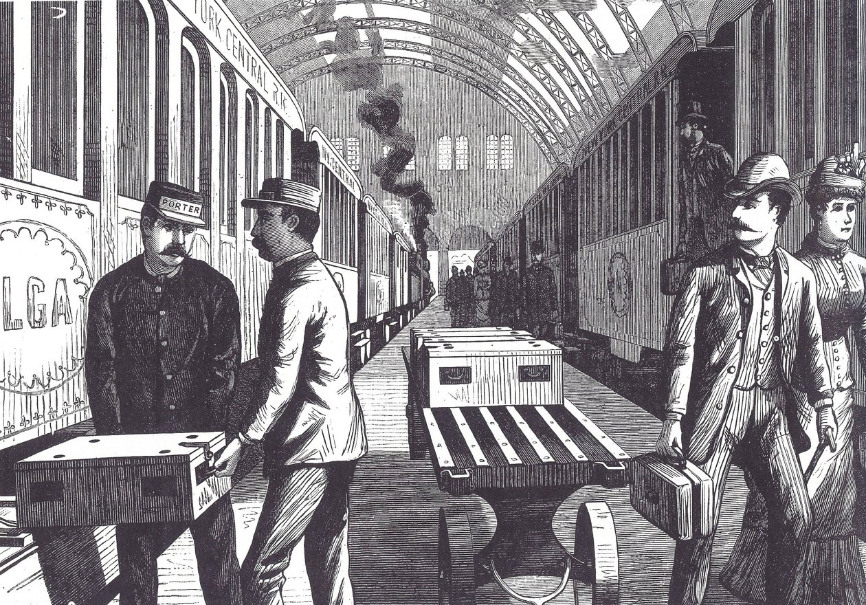 Railway porters, late 19th century (wood engraving) بواسطة فنان غير معروف