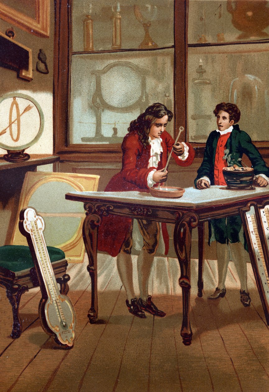 René Antoine Ferchault de Réaumur (1683-1757) ، الكيميائي والفيزيائي الفرنسي ، قام ببناء مقياس الحرارة الخاص به في عام 1730. بعد "La Ciencia y sus Hombres par Louis Figuier" "برشلونة 1881 بواسطة فنان غير معروف
