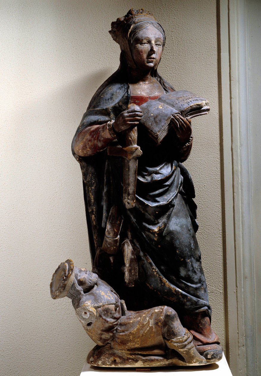 Representation of St. Catherine of Siena. Polychrome limestone sculpture. 15th century. Compiegne, Vivenel Museum بواسطة فنان غير معروف