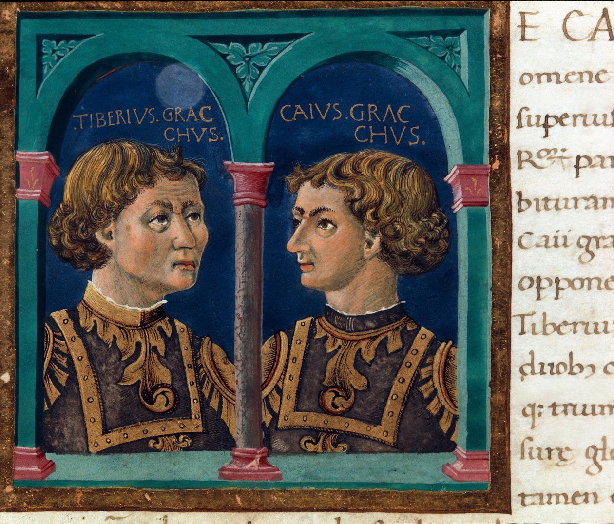 Representation of Tiberius Sempronius Gracchus (162-133 BC) and his brother Caius Sempronius Gracchus (154-122 BC) nicknamed the Gracchi, Roman statesmen (Tiberio Sempronio Gracco (162-133 BC) and Gaio (Caio) Sempronio Gracco (154-122 BC) (Tibano) and Caiu بواسطة فنان غير معروف