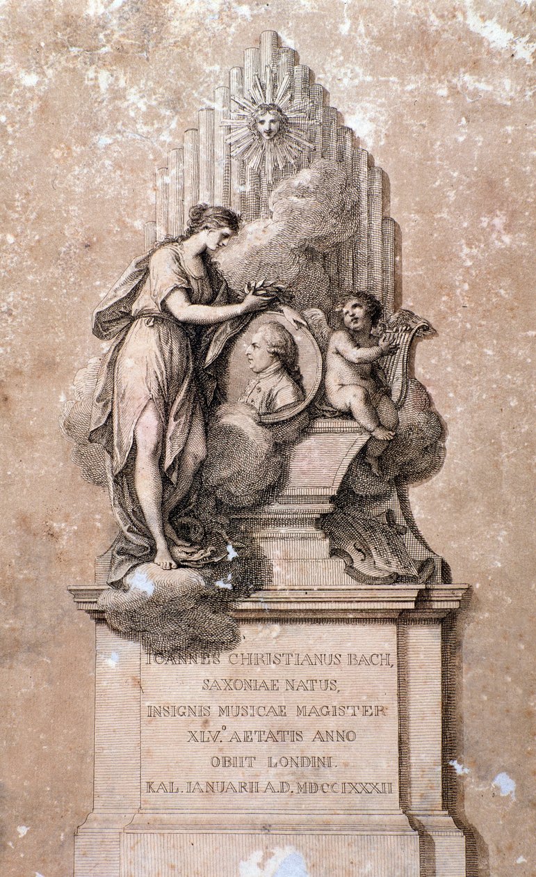 Representation of german composer Johann Christian Bach (Engraving. 18th century) بواسطة فنان غير معروف