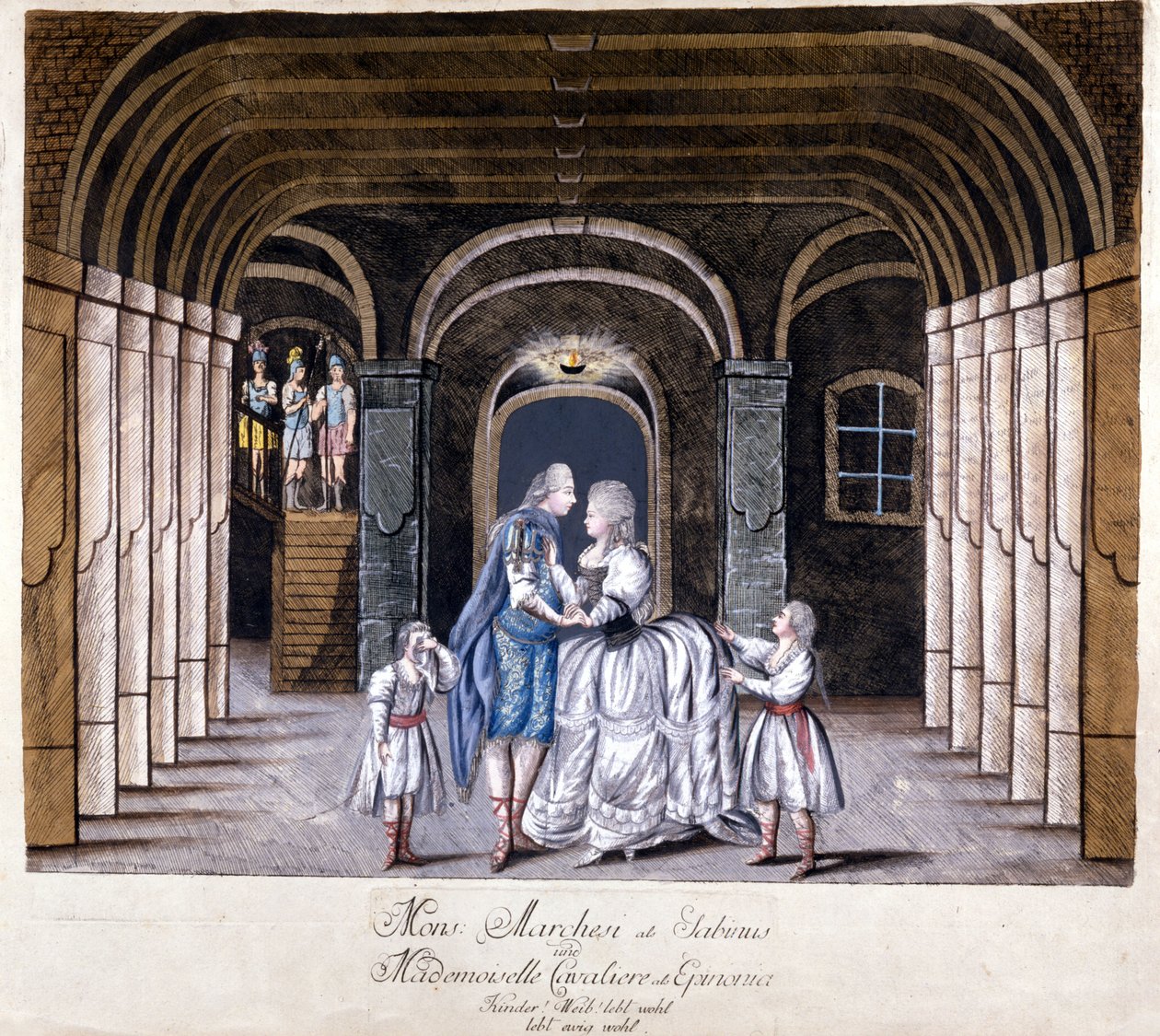 تمثيل أوبرا "جوليو سابينو" لجوزيبي سارتي (1729-1802) في فيينا عام 1785. على خشبة المسرح كاترينا (كاتارينا) كافاليري والمخصي لويجي مارشيسي. ميلان بواسطة فنان غير معروف