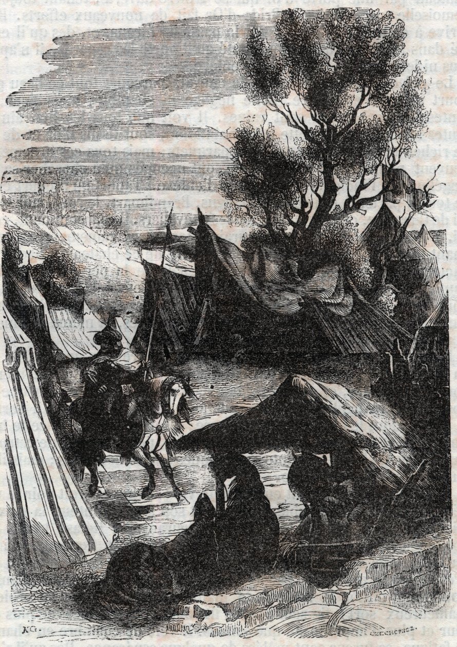 Roland في معسكر Saracen - نقش عام 1851 من "Furious Roland" " بواسطة فنان غير معروف