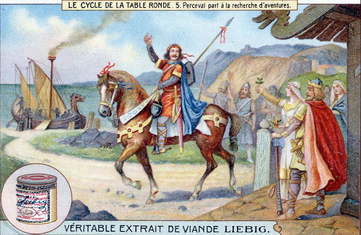 دورة المائدة المستديرة (5): يذهب بيرسيفال بحثًا عن المغامرات ، Liebig Chromolithography ، sd. القرن ال 19 بواسطة فنان غير معروف