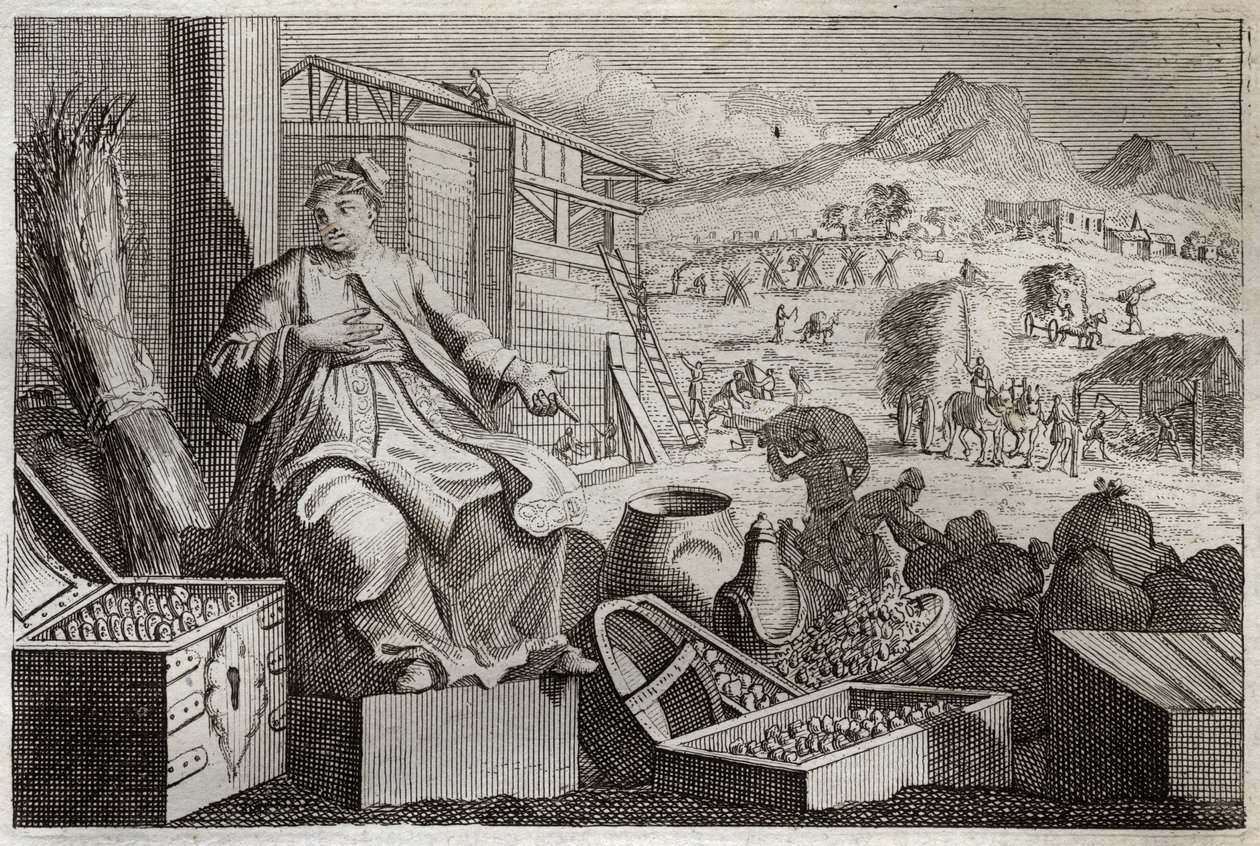 كتاب Royaumont الكتاب المقدس ، العهد الجديد: جنون الثروة أو مثل الرجل الغني. يتكلم يسوع المسيح ضد غرور الرجل الغني ، الذي صفق لنفسه في ممتلكاته العظيمة ، ومات في الليلة التالية. رسم توضيحي من عام 1811. بواسطة فنان غير معروف