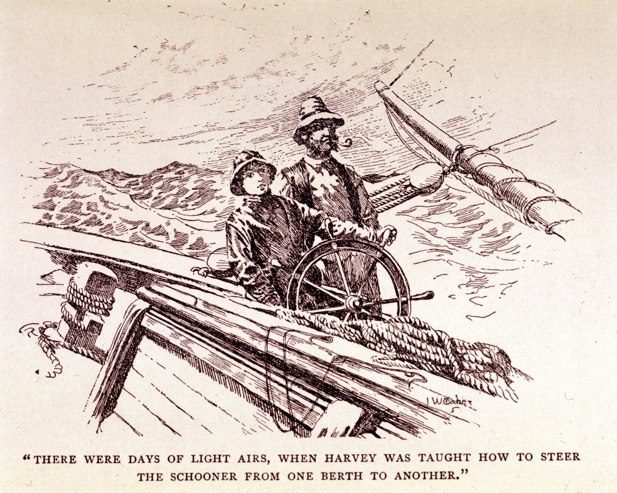 روديارد كيبلينج: "Captains courageous" ، نيويورك 1899 (نقش) بواسطة فنان غير معروف