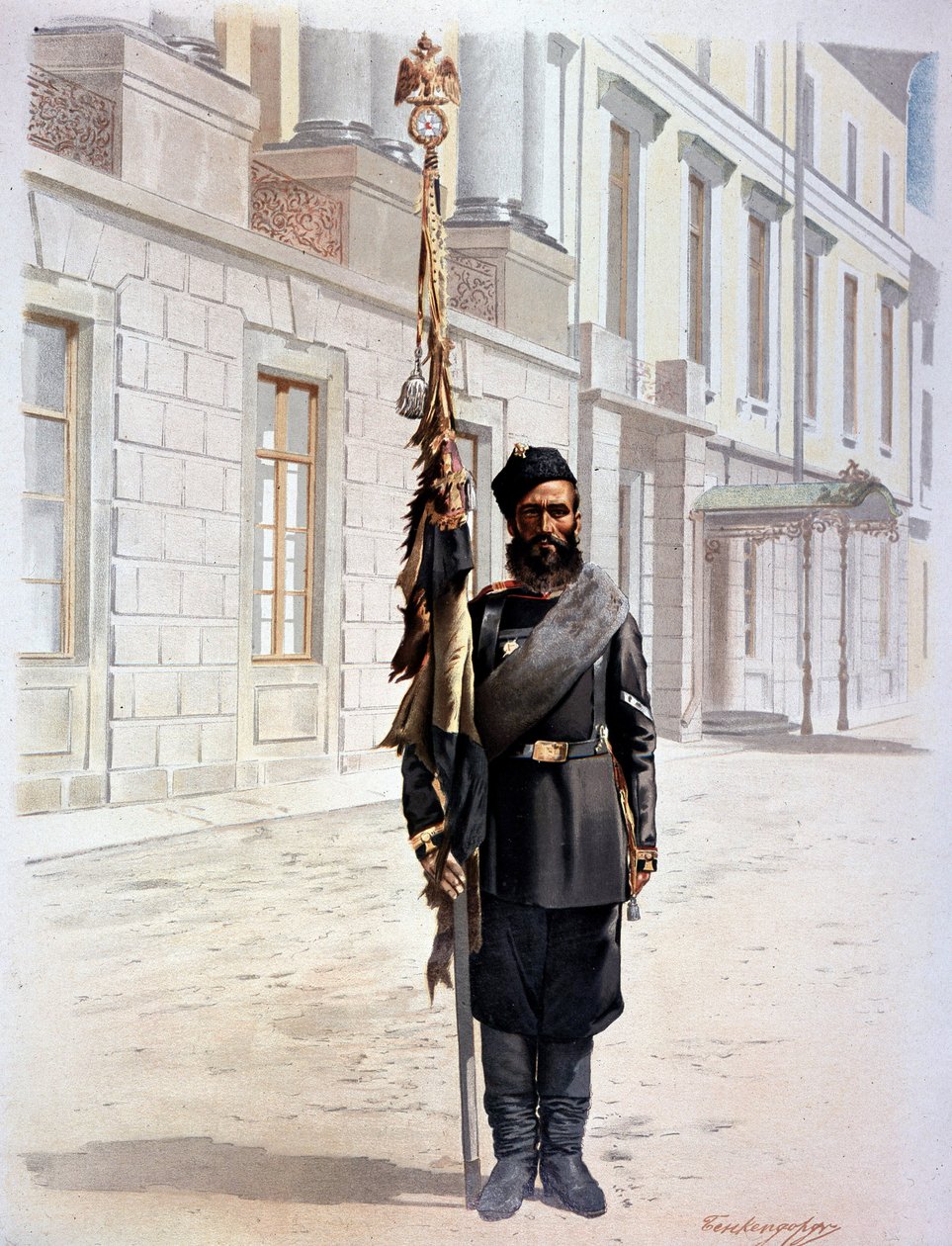 Russian Guard flag bearer under Nicholas II بواسطة فنان غير معروف