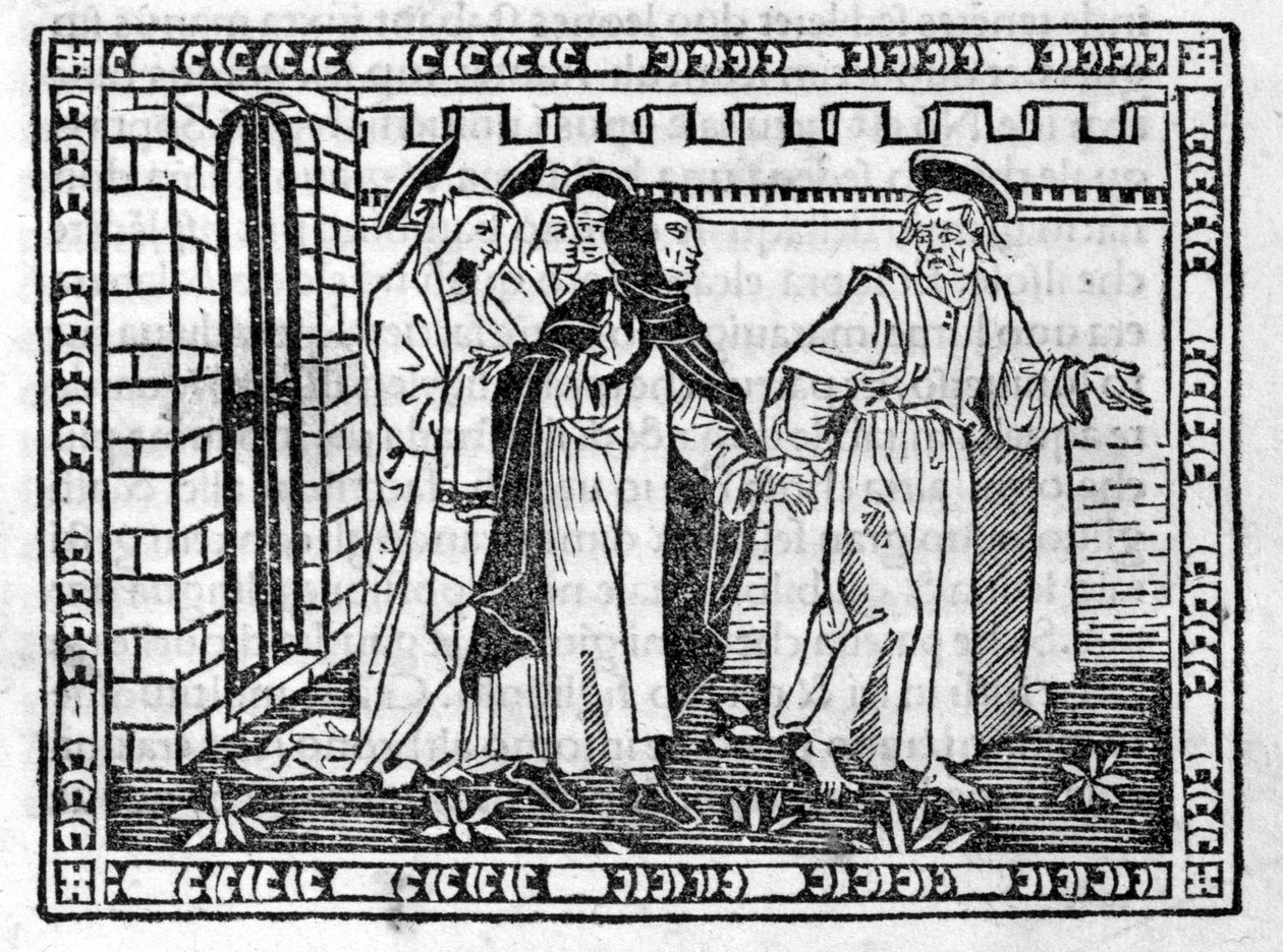القديس بطرس بقيادة اليد سافونارولا (جيروم سافونارولا) (1452 - 1498) - في "" ملخص الرؤيا "" ، incunabule بتاريخ 23/4/1496. بواسطة فنان غير معروف