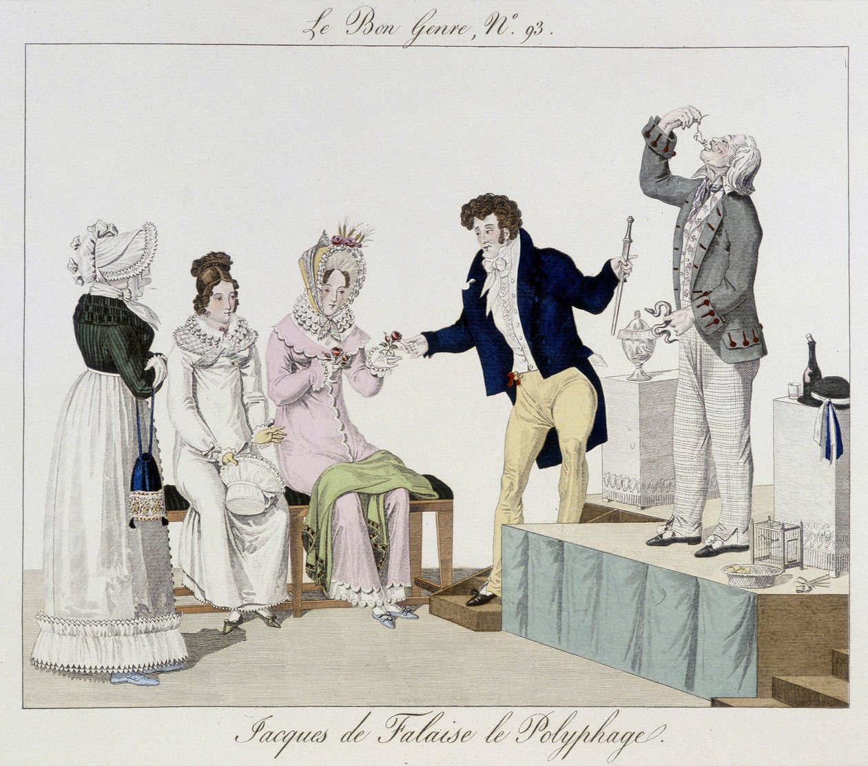 Saltimbanque: Jacques de Falaise the polyphage (he swallows anything, live animals...) - in “” Le bon genre””, deb. 19th century بواسطة فنان غير معروف
