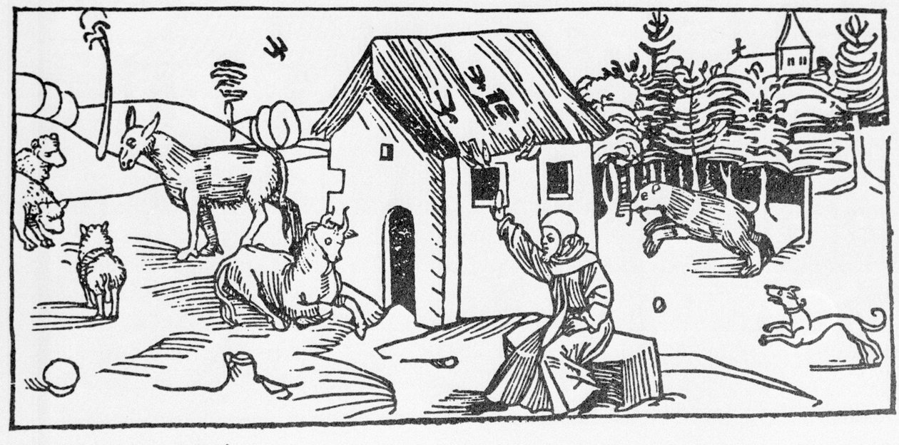 سان مارينوس. نقش من "Leben der Heiligen - sommsteil" (كتاب القديس) ليعقوب (جيمس) من Voragine (1228-1298). دوبيك 1488. بواسطة فنان غير معروف