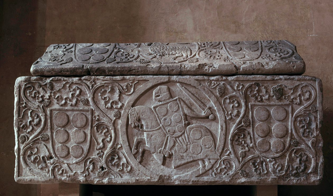 Sarcophagus of the knight of the palace family (probably Hugh of the palace) 1292. Toulouse, Church of Jacobins بواسطة فنان غير معروف