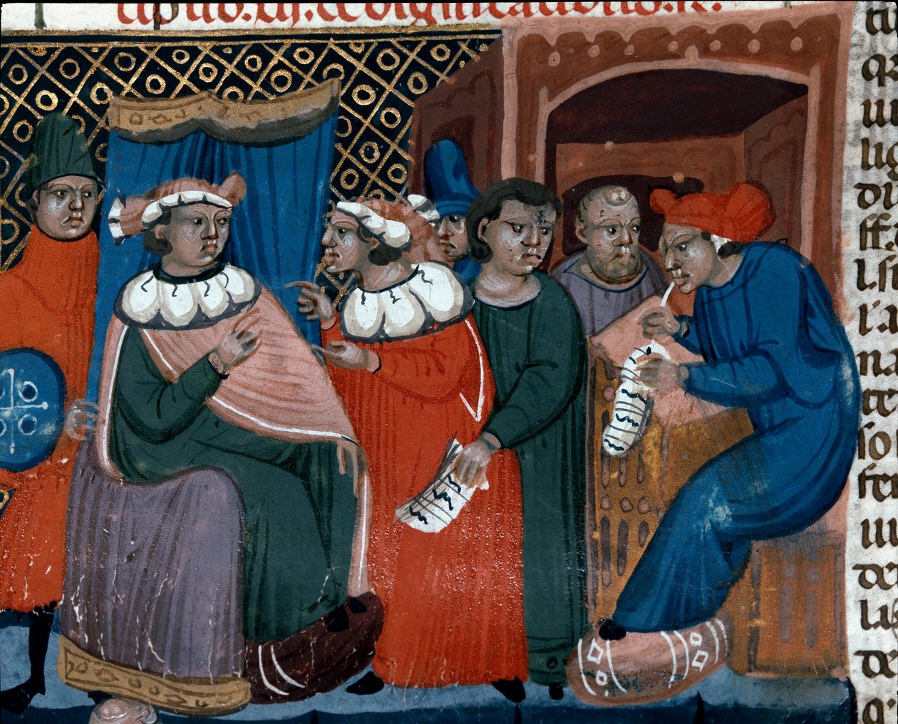 مشهد من Proces Miniature مأخوذ من كود جستنيان (Codex Justinianus) ، مجموعة من القوانين والمؤسسات المنشورة في عهد الإمبراطور الروماني جستنيان الأول من بيزنطة (483-565) بواسطة فنان غير معروف