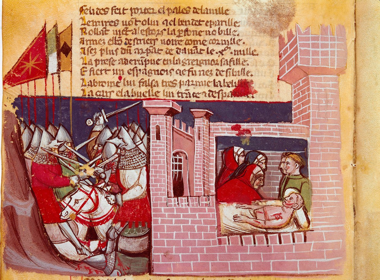 Scene of the Battle of Roncesvaux in 778. Battle between the army of Charlemagne and the Saracens where the knight Roland was killed. He