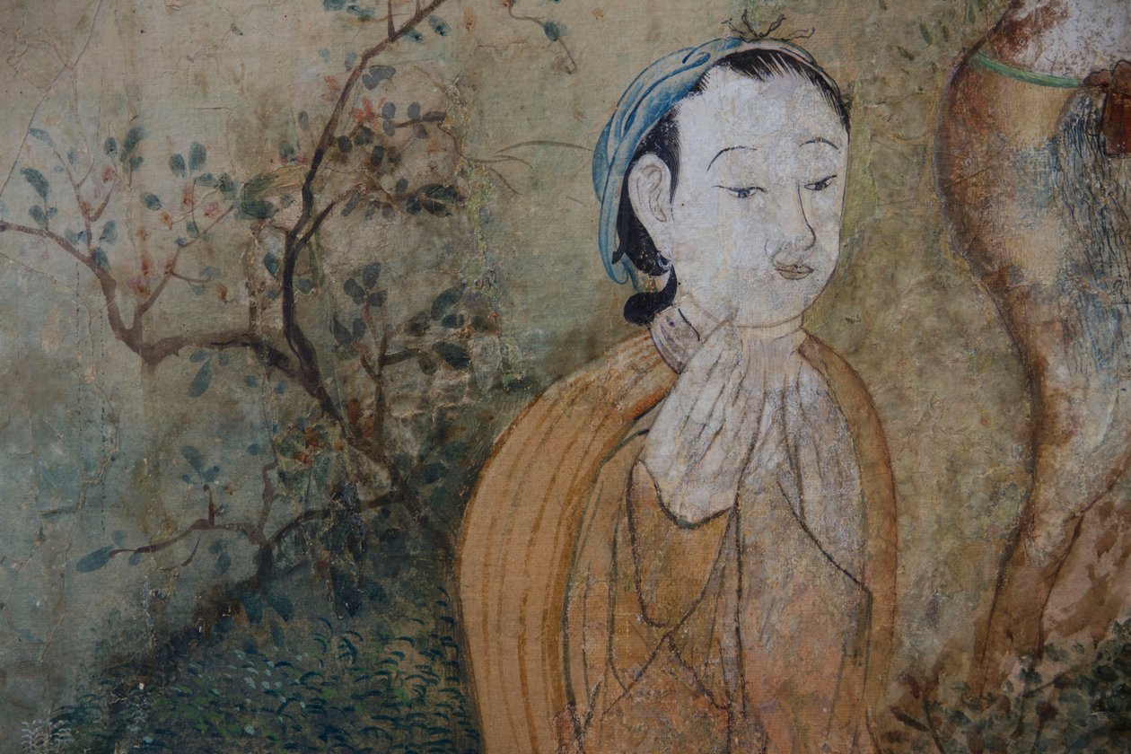 Scenes of everyday life in China, detail of the Chinese wallpaper, Chinese cabinet, Hunting residence, by Filippo Juvarra (1678-1736), Stupinigi, Piedmont, Italy بواسطة فنان غير معروف